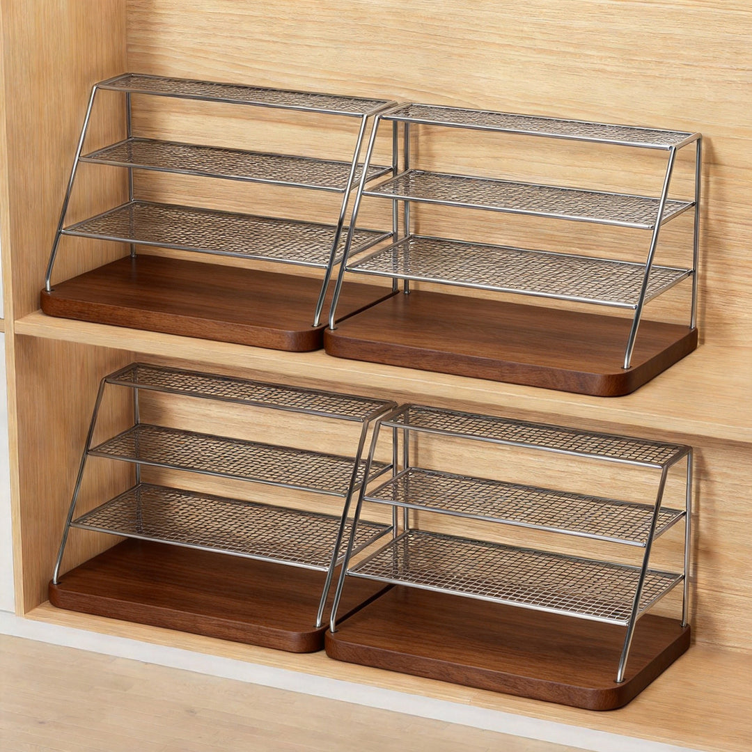 Multi-Tier Compact Metal Mesh Shoe Display Rack for Entryway and Closet