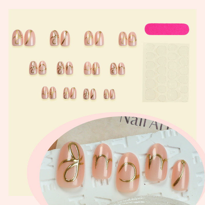 Elegant Press-On Nail Art Set with Stylish Gold Accents Kalsten