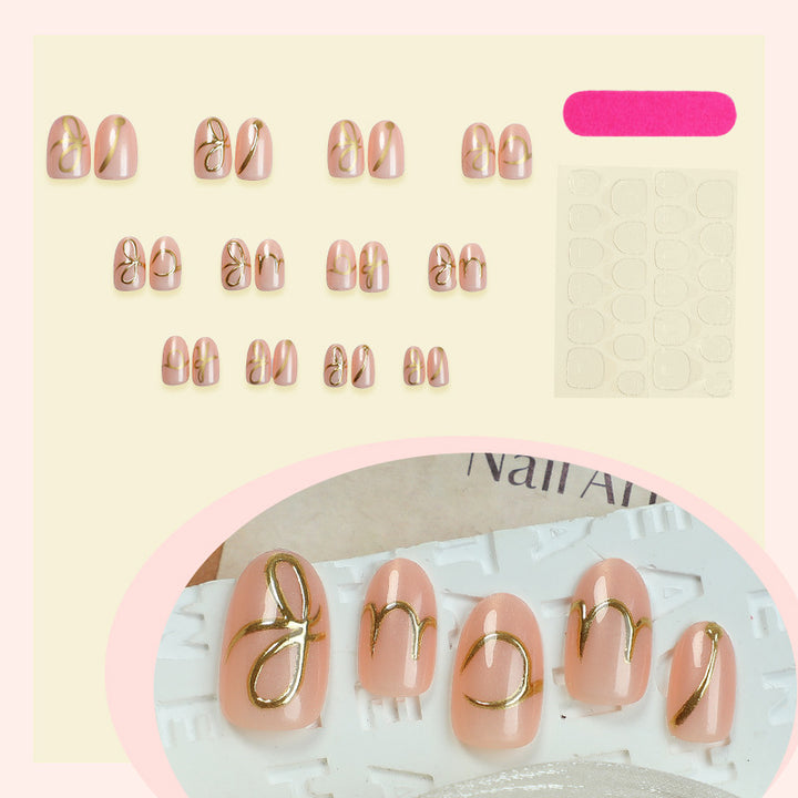 Elegant Press-On Nail Art Set with Stylish Gold Accents Kalsten