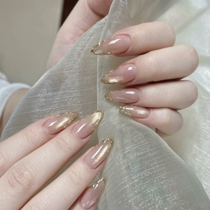 Elegant Press-On Nail Set with Gold Accents