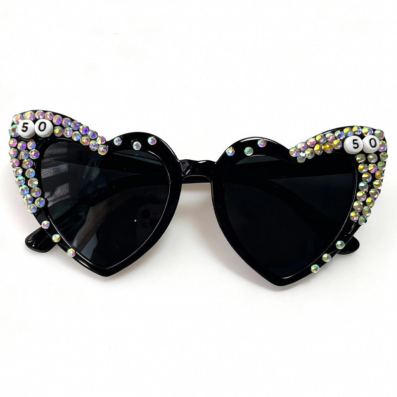 Heart-Shaped Rhinestone-Embellished Sunglasses Kalsten