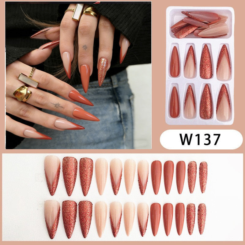 Stiletto-Style Press-On Nail Tips with Glitter Accents