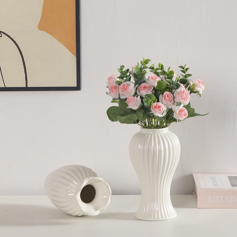 Elegant Ribbed Ceramic Flower Vase Kalsten 1790310309
