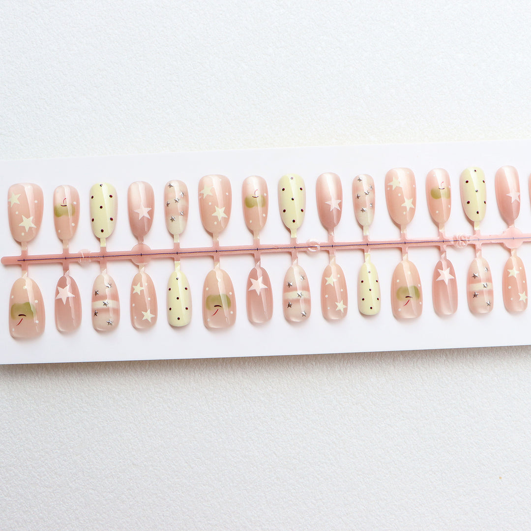 Decorative Press-On Nail Set with Star and Dot Design Kalsten