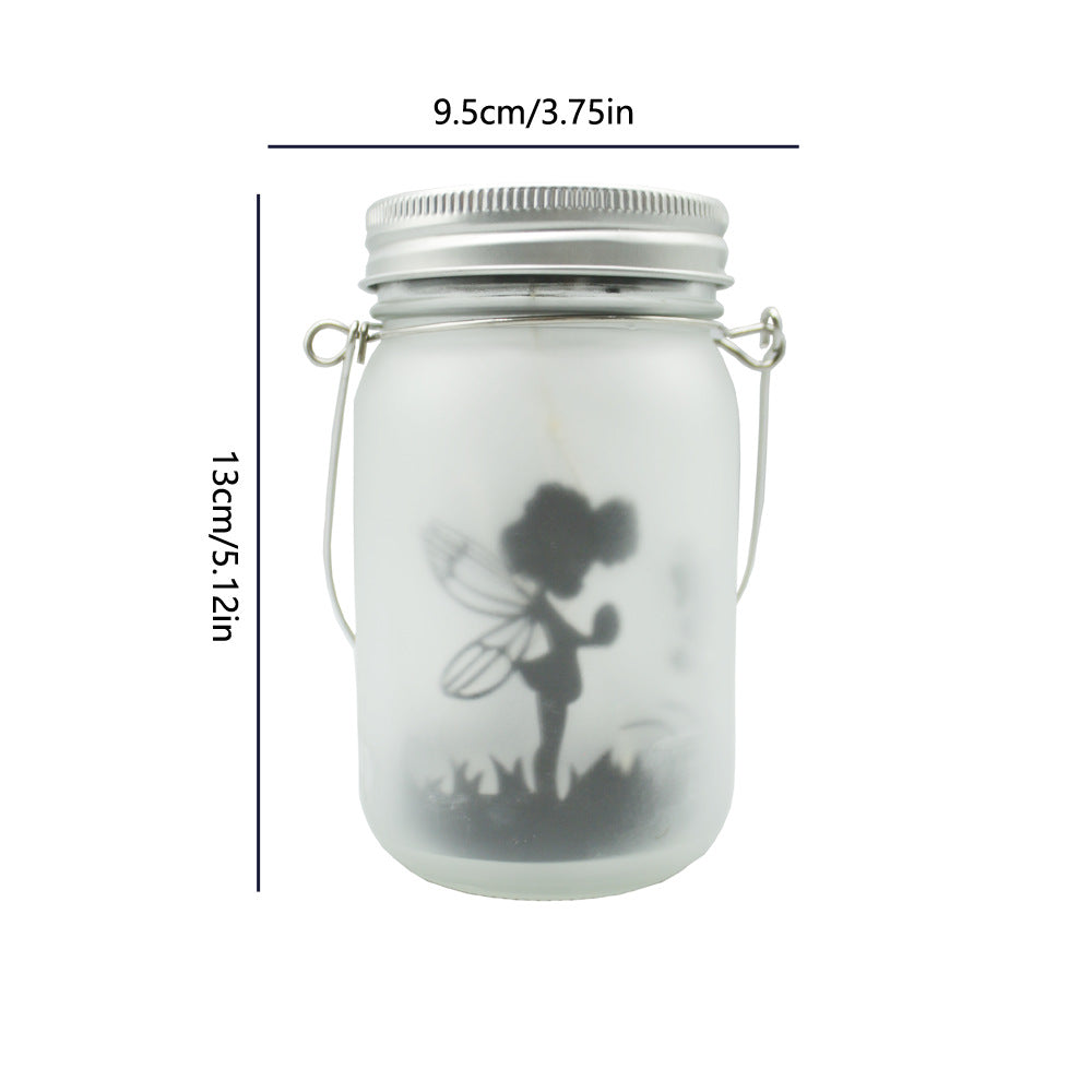 Hanging Frosted Mason Jar Solar LED Fairy Silhouette Lantern With Rope Handle And Dynamic LED String Kalsten