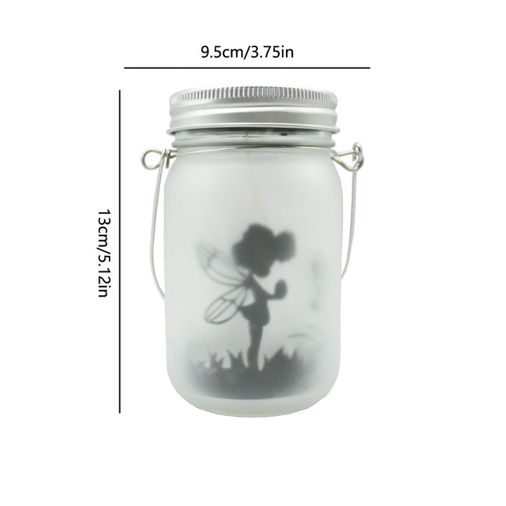 Solar Powered Frosted Fairy Silhouette Mason Jar Lantern With Multicolor LEDs Kalsten