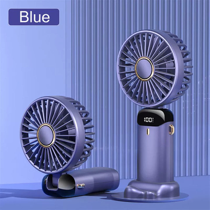 Unisex one size foldable rechargeable handheld fan with LED battery status indicator and detachable charging station Kalsten