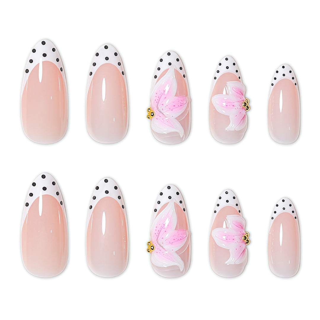 Artistic Floral and Polka Dot Press-On Nail Extensions Kalsten