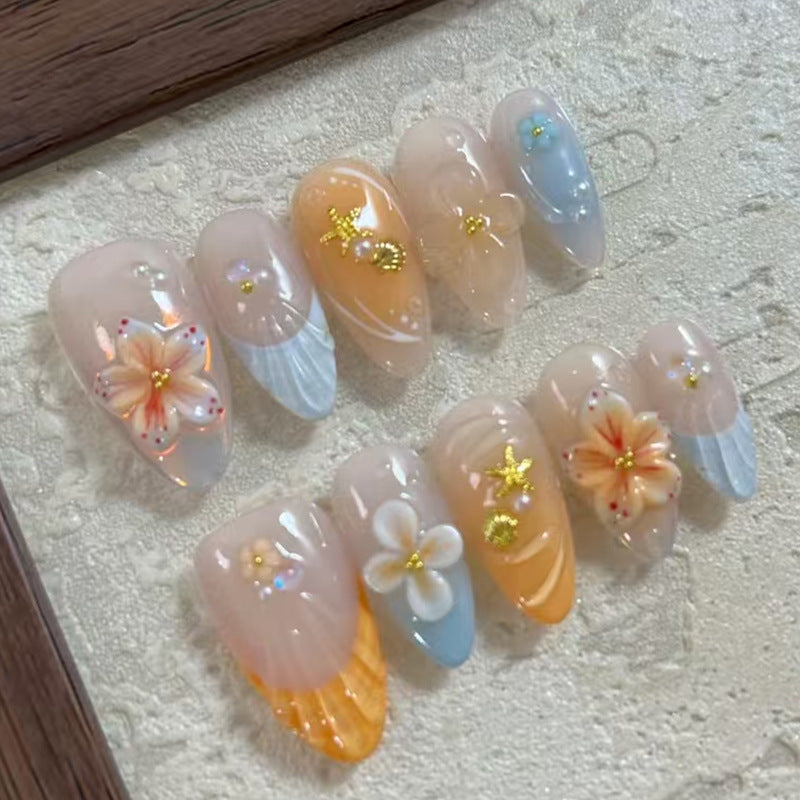 Acrylic nail set with aesthetic floral accents and gloss finish Kalsten