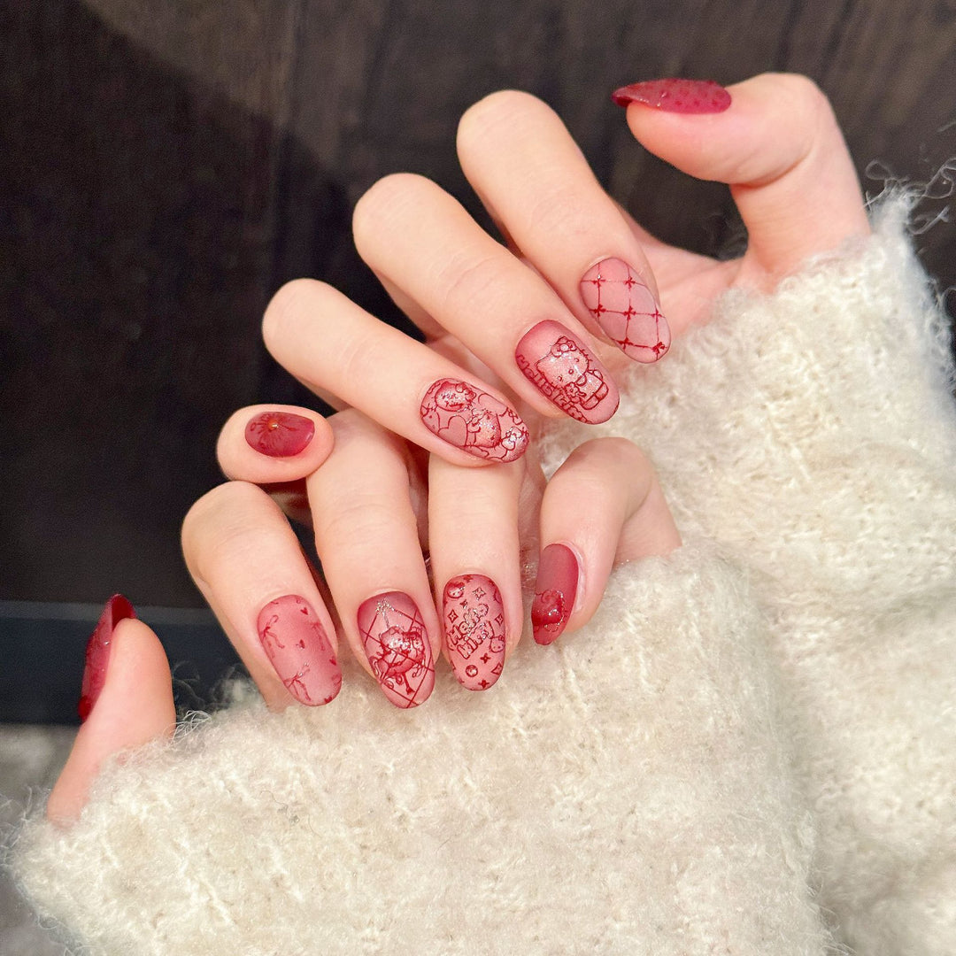 Artistic Press-On Nail Art Set with Playful Designs