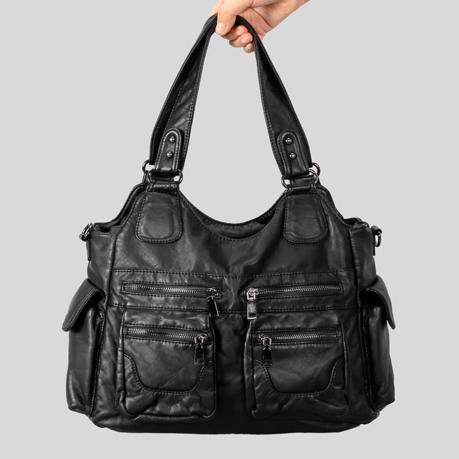 Multi-Pocket Faux Leather Shoulder Bag