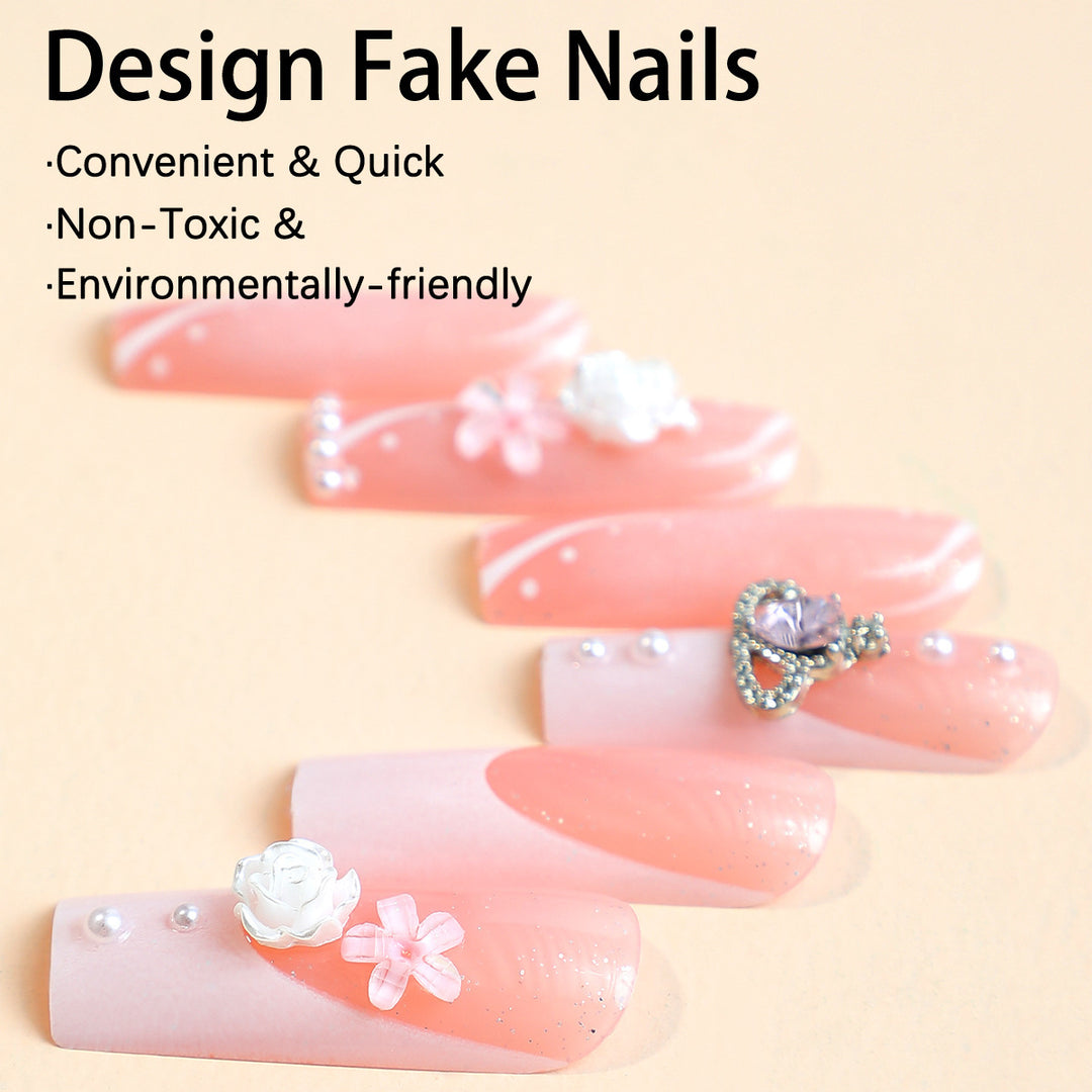 Artificial nail set with glamorous designs and decorative applications Kalsten