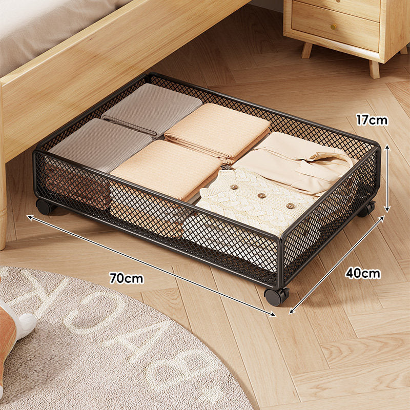 Low-Profile Rolling Under-Bed Mesh Storage Drawer with Locking Casters