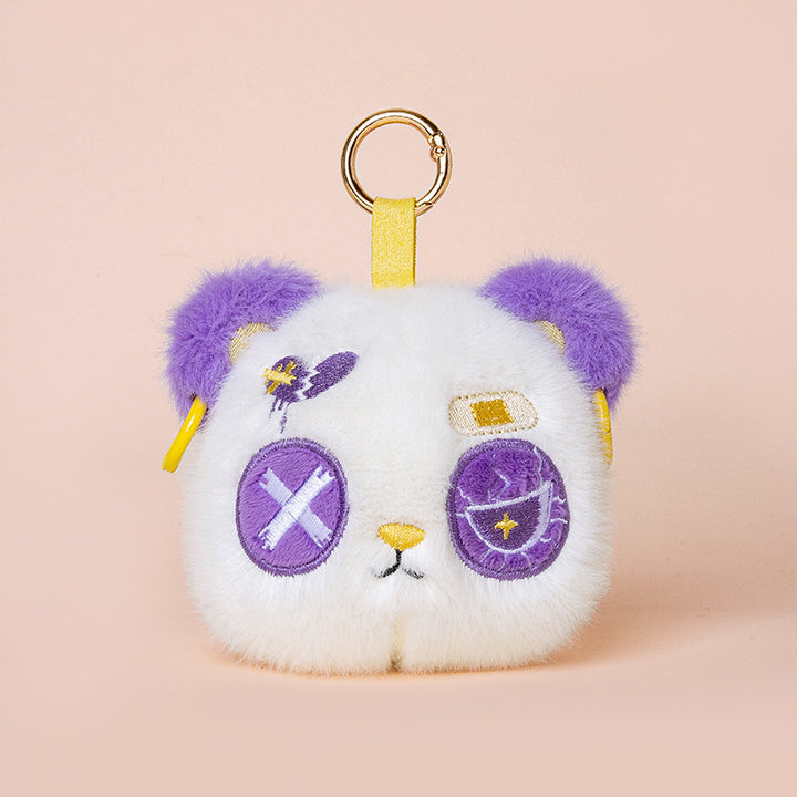 Faux-Fur Bunny Charm Key Fob with Embroidered Patchwork Face and Gold Metal Ring Kalsten
