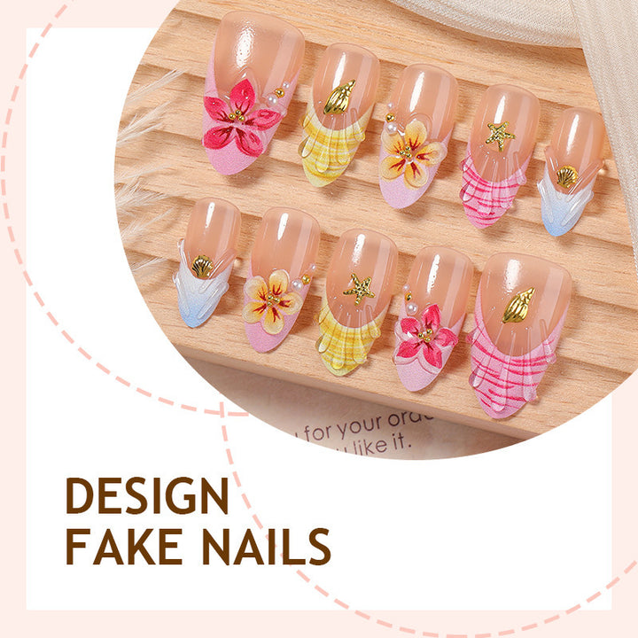 Artificial nail set with colorful flower designs and glitter details Kalsten