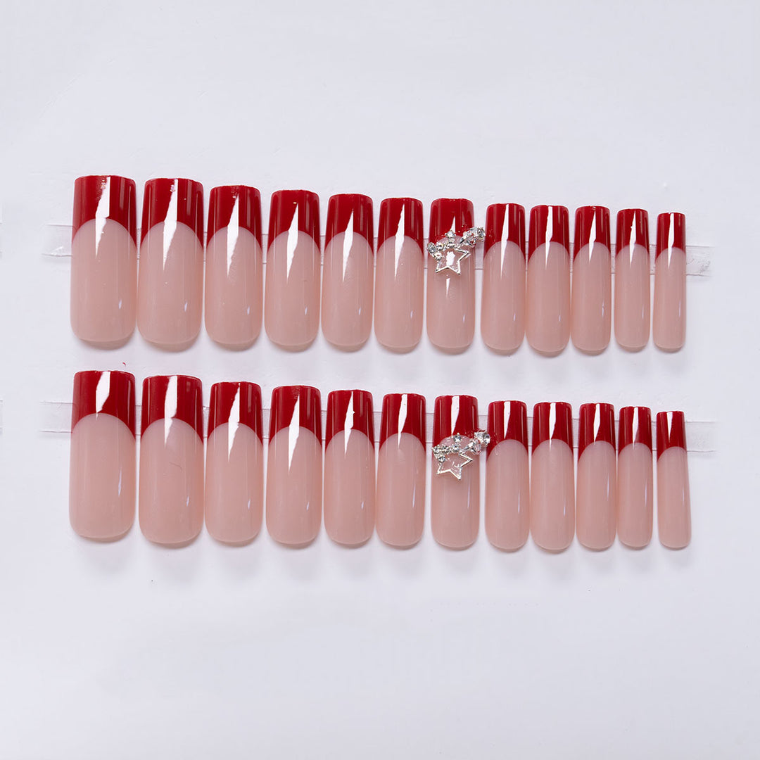 Decorative Long-Stiletto Press-On Nails with Star Accents