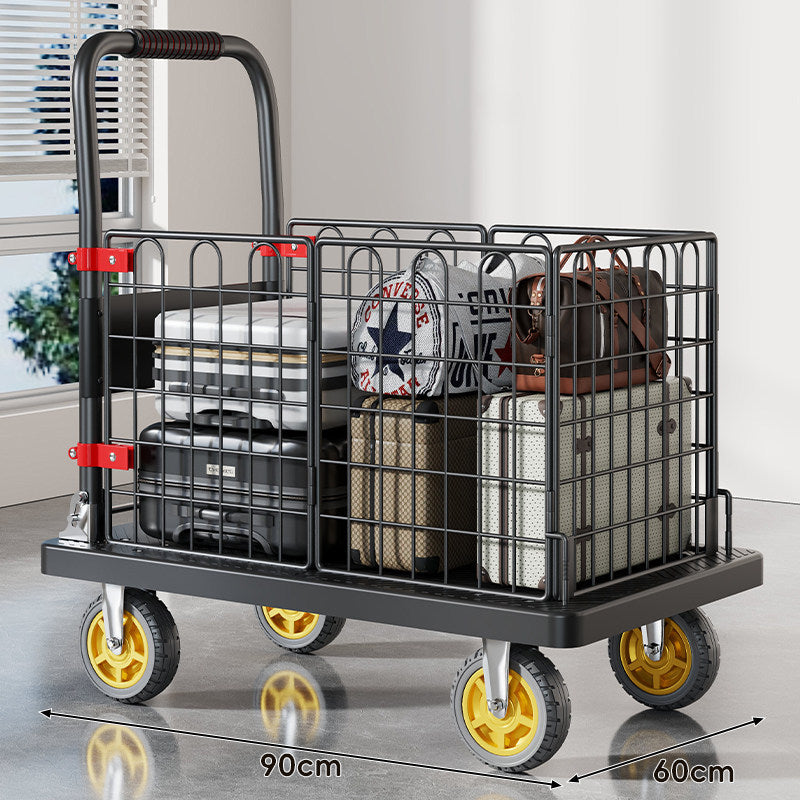 Heavy-Duty Platform Luggage Cart with Raised Safety Rail and Ergonomic Padded Handle
