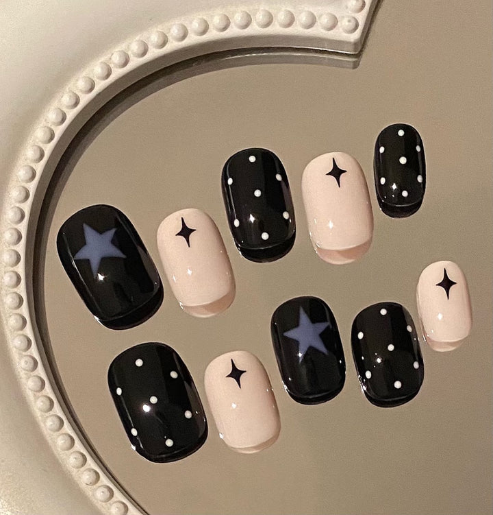 Artistic Star and Dot Press-On Nails