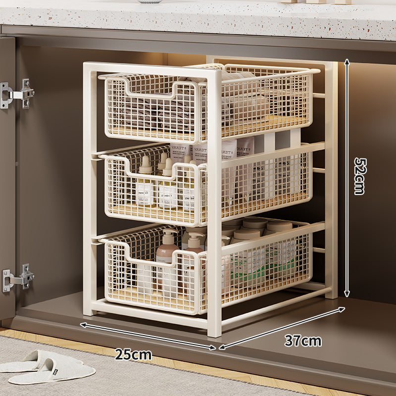 Under-Cabinet Sliding Three-Tier Mesh Basket Organizer with Removable Bins