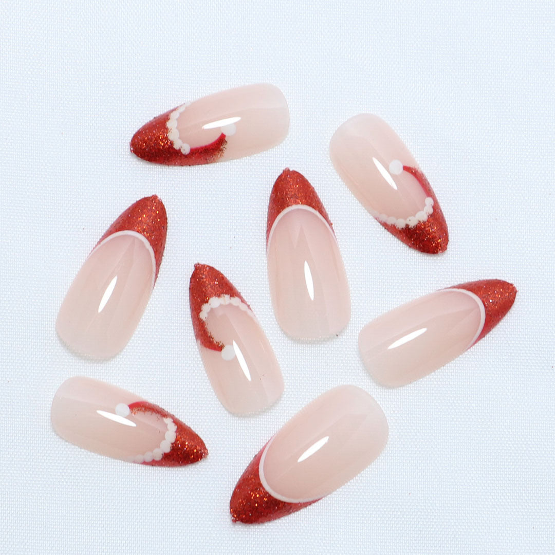 Artistic French Tip Press-On Nails with Glitter Accents Kalsten