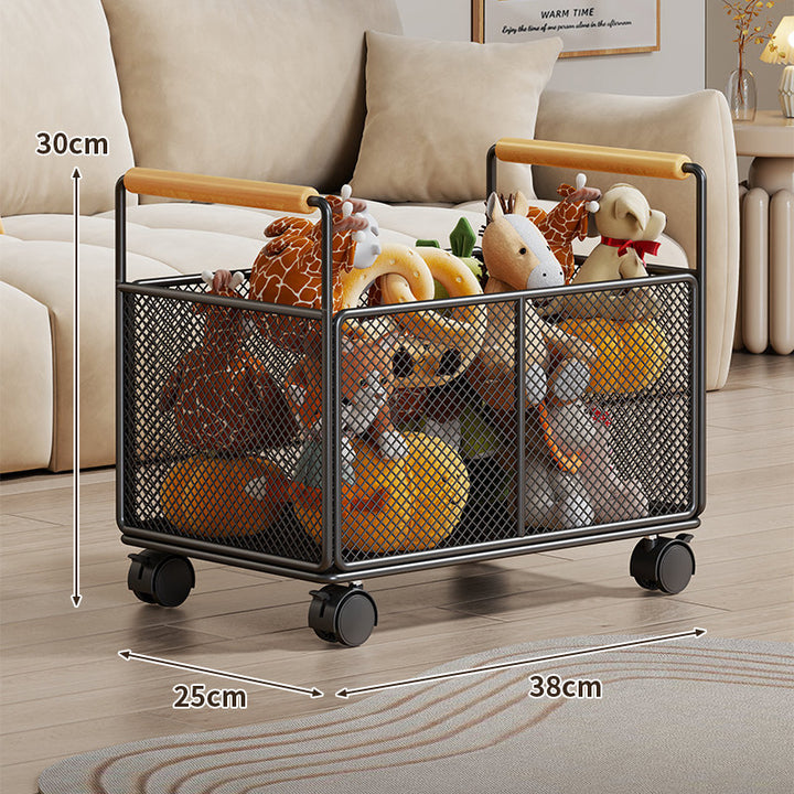 Breathable Diamond Mesh Toy & Home Storage Bin with Ergonomic Wooden Top Handles