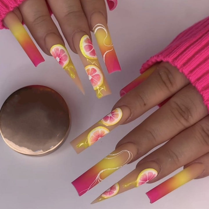 Artificial Nails Set with Tropical Hibiscus Pattern Kalsten