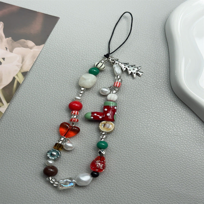 Christmas-Themed Beaded Charm Phone Lanyard Kalsten