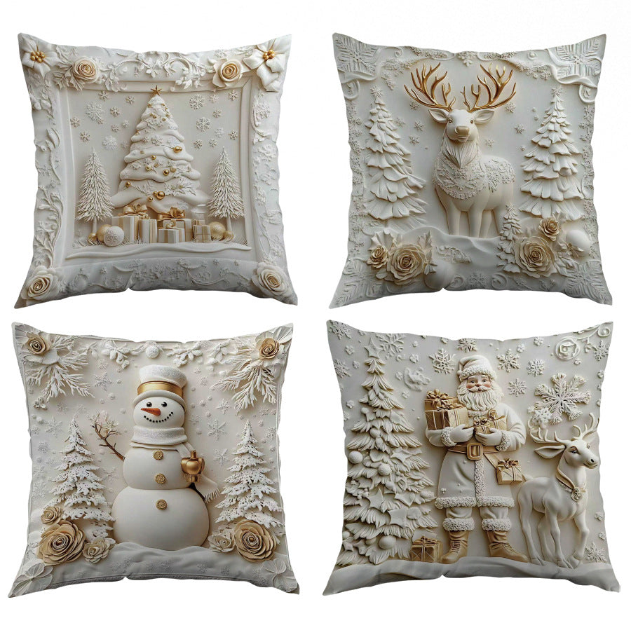 Ornate Embossed Baroque Christmas Throw Pillow Cover With Sculpted Relief And Metallic Accent Trim