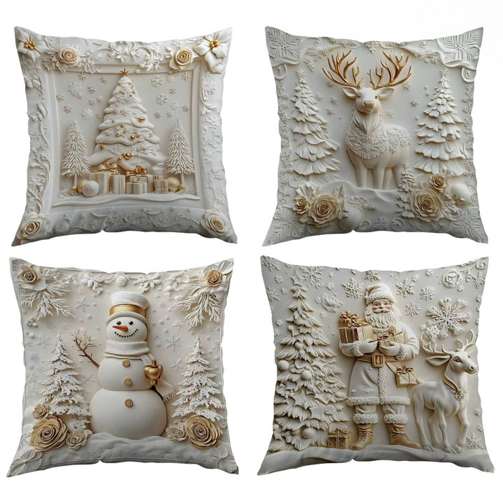 Ornate Embossed Baroque Christmas Throw Pillow Cover With Sculpted Relief And Metallic Accent Trim