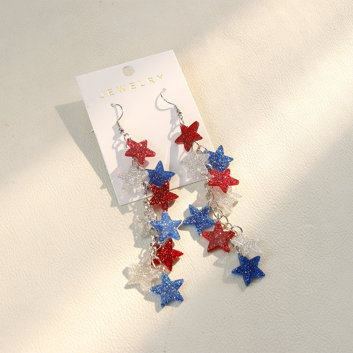 Ladies nan long glitter earrings with multi-layered star cascade Kalsten
