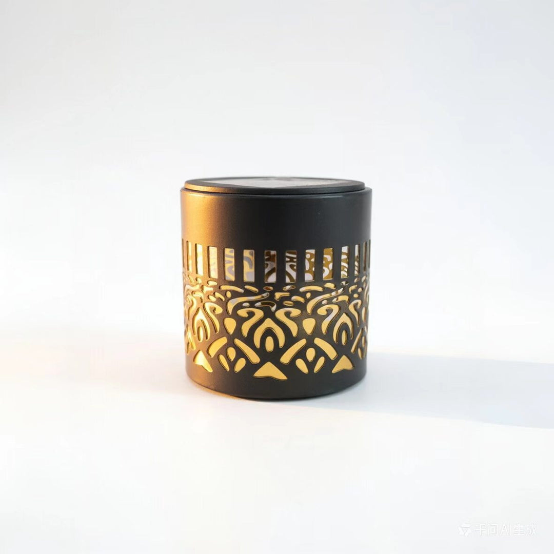 Decorative Solar-Powered Metal Lantern With Geometric Cutout And Warm LED Candle Effect Kalsten