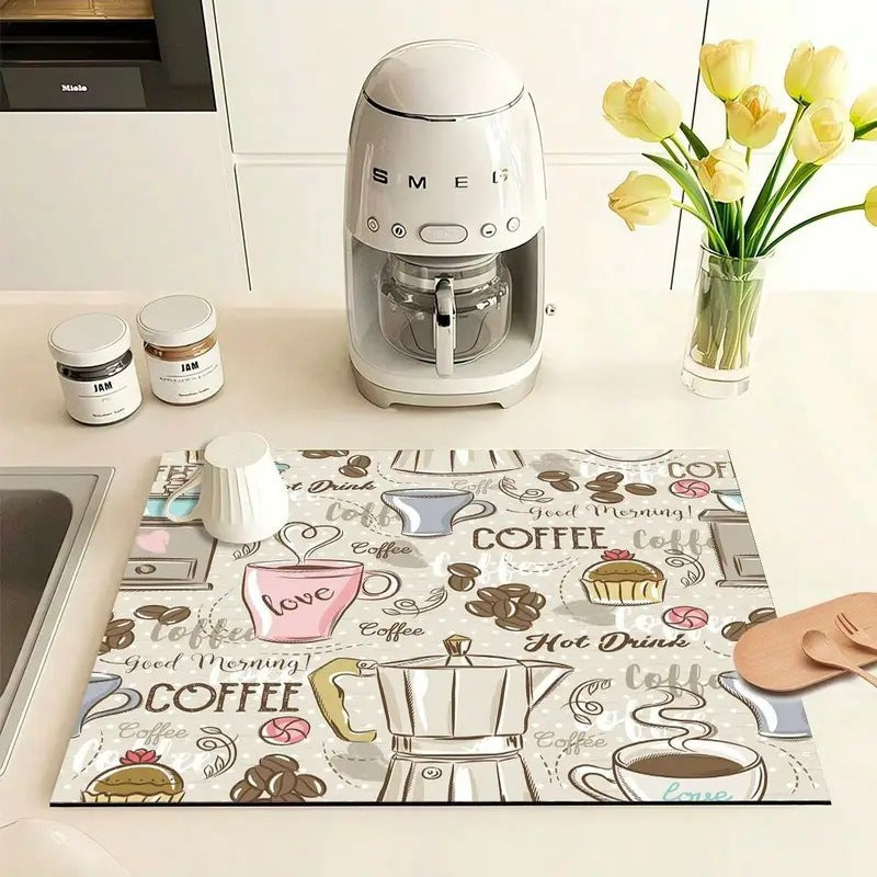 Coffee-Themed Kitchen Mat
