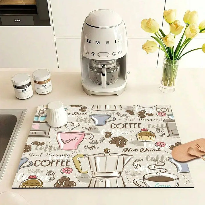 Coffee-Themed Kitchen Mat
