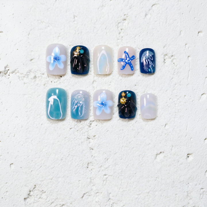 Ocean-Inspired Artistic Press-On Nail Design Kalsten