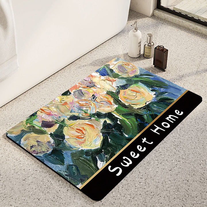 Artistic Sunflower-Themed Bath Mat