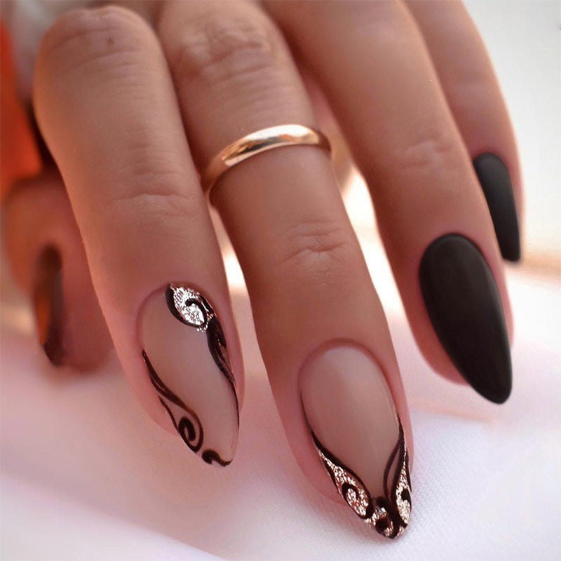 Creative nail art set with exquisite marbled designs and elegant accents Kalsten