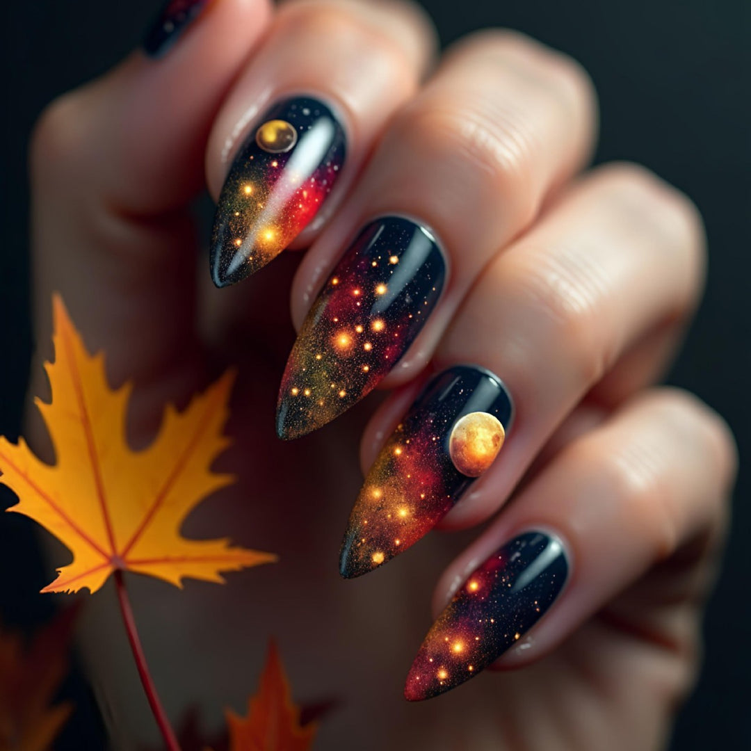 Galactic art nails with 3D planet motif Kalsten