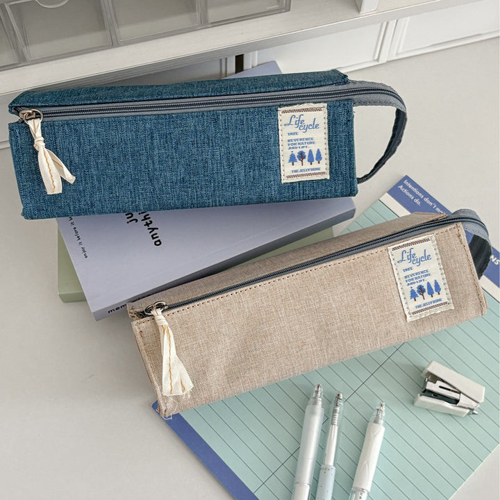Denim Print Zippered Storage Pouch