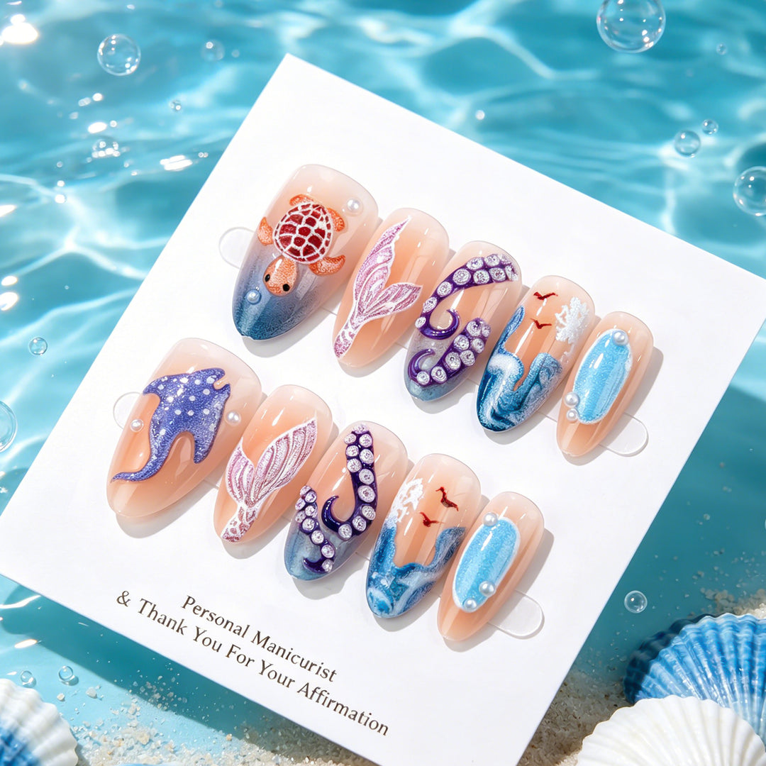 Ocean-Inspired Press-On Nail Art Set
