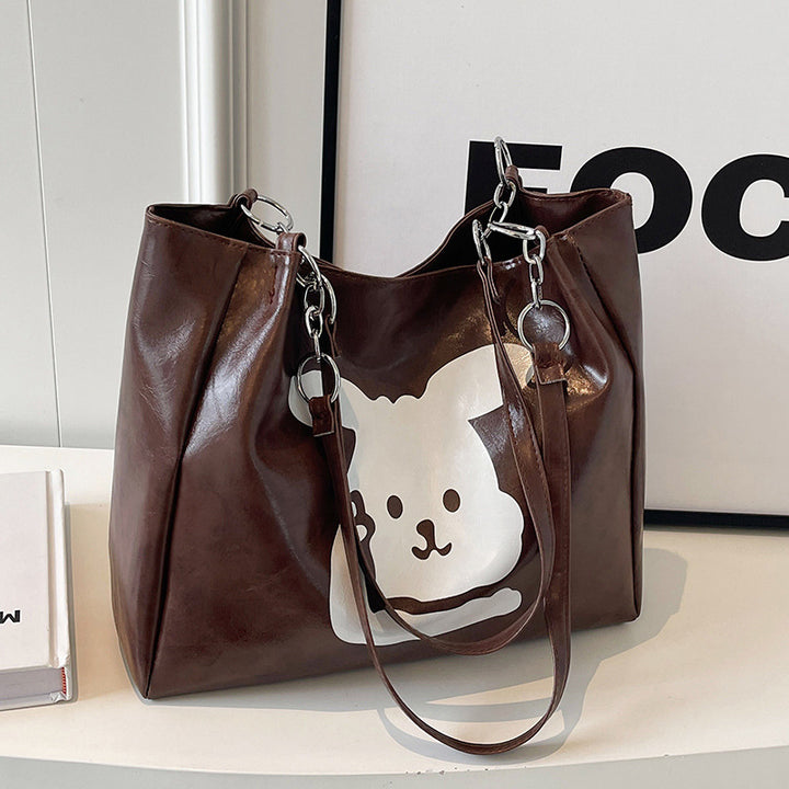 Cute Bear Print Faux Leather Hobo Bag