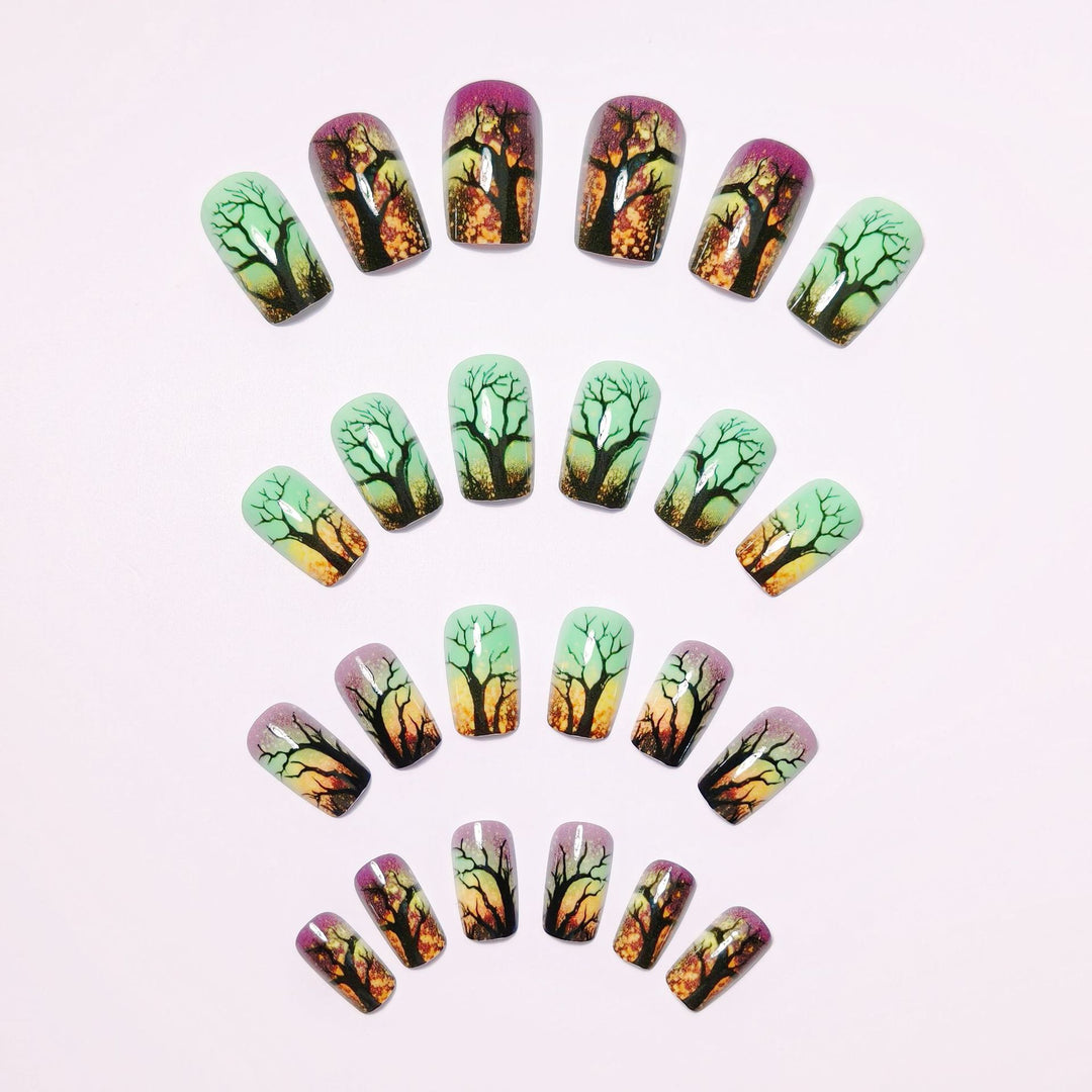 Artistic Ombre Tree-Themed Nail Art Kalsten