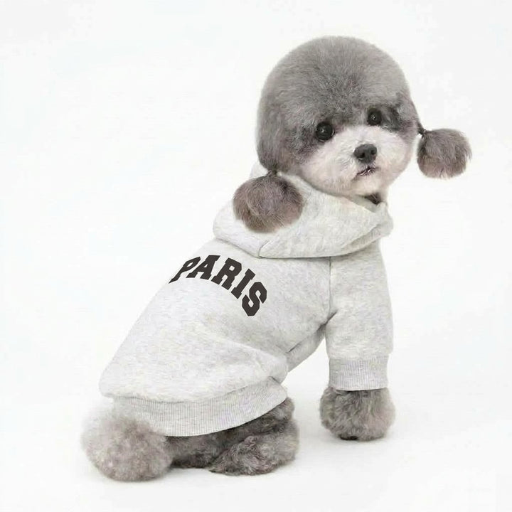 Small Dog Hooded Cotton Fleece Pullover with Collegiate PARIS Print