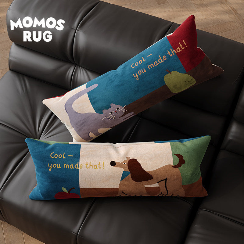 Decorative Lumbar Throw Pillow with Playful Cat Illustration and Motivational Text