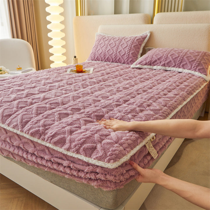 Plush Sherpa Quilted Mattress Topper With Deep-Skirt Non-Slip Fit And Embossed Cable Texture
