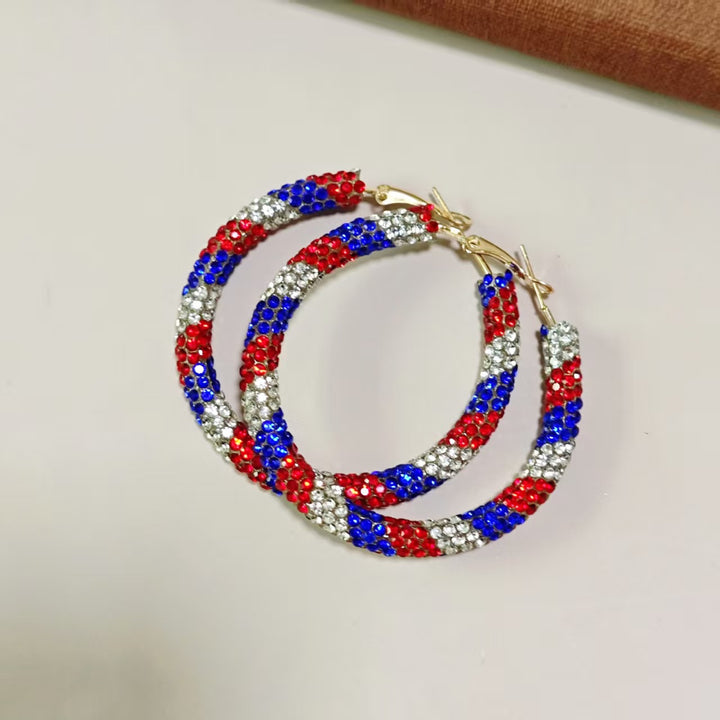 Women's handcrafted crystal pavé hoop earrings with curved tube element and clasp closure Kalsten