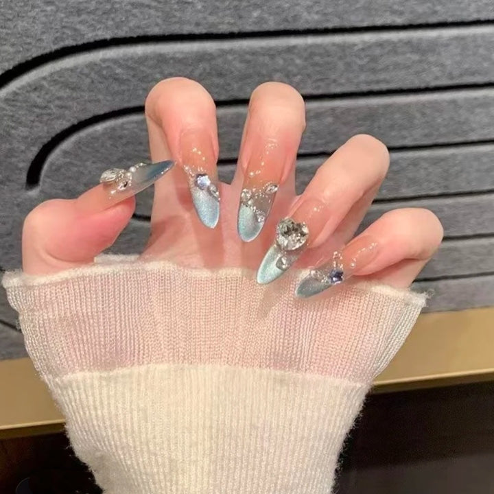 Ombre Stiletto Press-On Nail Art with Gem Accents Kalsten