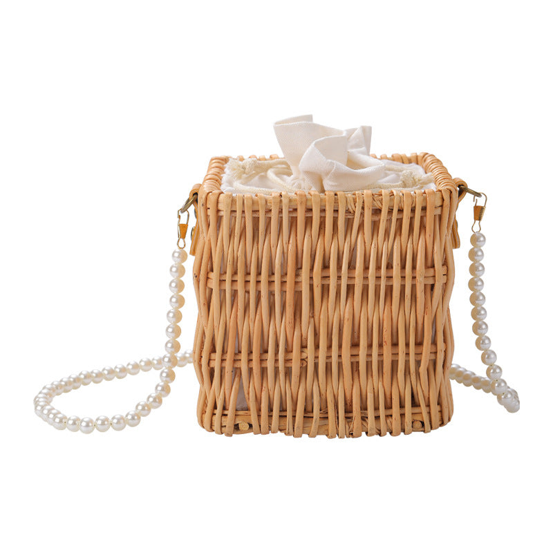 Ladies Elegant Basket Bag with Pearl Accents Kalsten