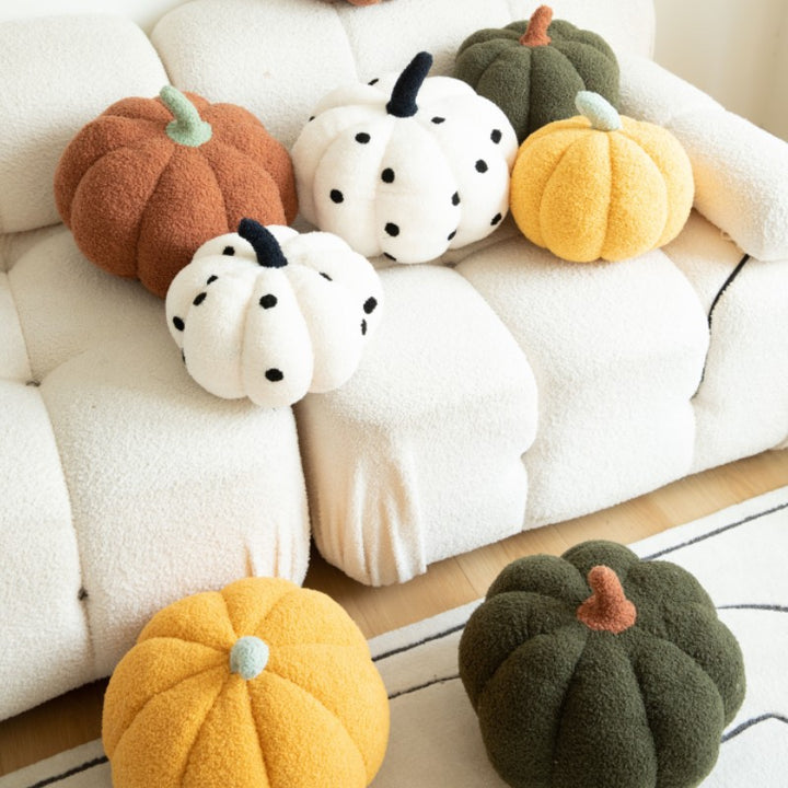 Plush Sherpa Pumpkin-Shaped Decorative Throw Pillow with Polka Dot Accents