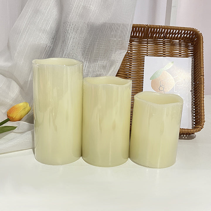 Realistic Wax-Look Battery-Operated LED Pillar Candle Set with Soft Flicker Flame