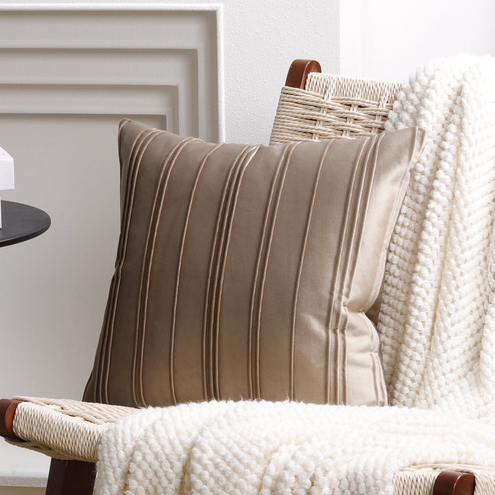 Luxury Velvet Vertical Pintuck Square Throw Pillow Cover